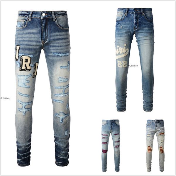 Jeans de grife para homens jeans calças de linho Hip Hop Men jeans angustiado Motocicleta Slim Fit para homens bordados 145