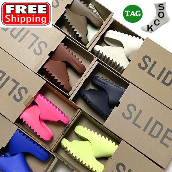 Foam Runners Designer Sandalen Onyx Bone Slides Frauen Herren Beach Sliders Sand Hausschuhe Azure Flachs reine Rußkernschuhe OGSLIDE002