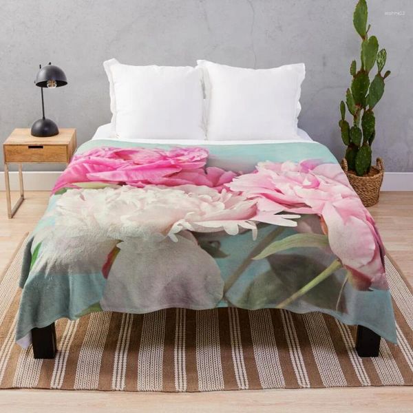 Одеяла 3 пионы бросают одеяло фланелевая ткань декоративный диван милый клет