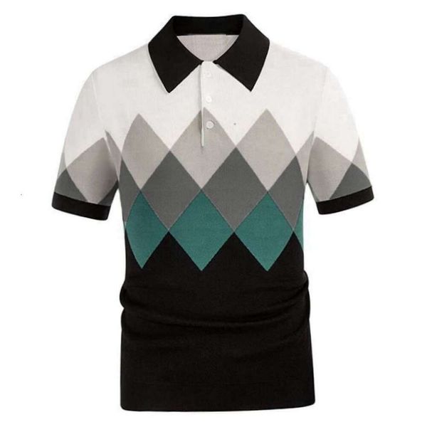 Amazon Cross Border Herren Sommer neuer kurzärärmischer Diamant Jacquard Strickwarengeschäft Polo Shirt Herren Sy0122