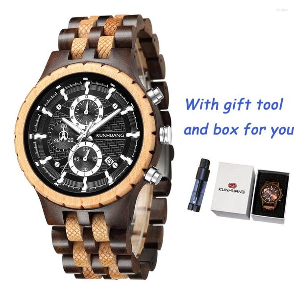 Armbanduhr Fashion Style Men Sports Uhren Mix Sandale Holz Bambus Uhr für Mann Holzgurt Quarz Armbanduhr Chronograph Relogio