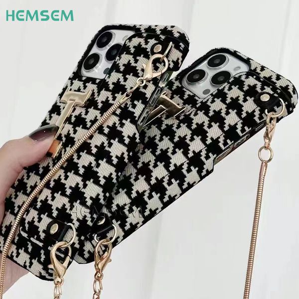 Houndsteooth Flip Card Bag Bag Calefe Cash Case Snake Bode Chain ремень для iPhone 15 14plus 13 11 12 Pro Max Cover Acestory Accesory