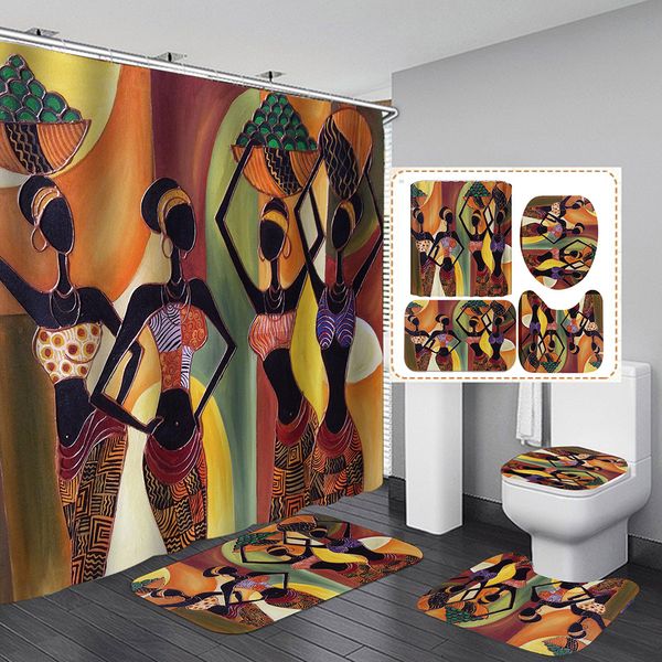 Antike ägyptische Frauen Duschvorhang Set Polyester Stoff Badezimmer Set Badewanne Dekor Retro Design Teppichabdeckung Toilettenmatte