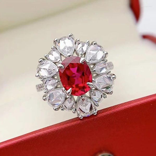 Ringos de cluster S925 Silver Ring Luxury Retro Conjunto com 8 10 Fat Square Ruby Trendy Street Auction Wholesale