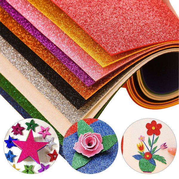 10 fogli di carta glitter adesiva color eva schiuma eva con retro appiccicoso colorato spongeva