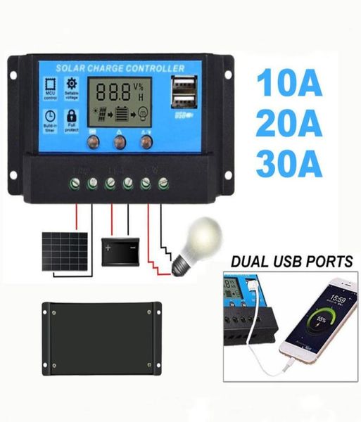 Солнечные панели регулятора контроллера заряда USB ЖК -дисплей Auto 10A20A30A 12V24V Интеллектуальная автоматическая перегрузка защиты 3387619