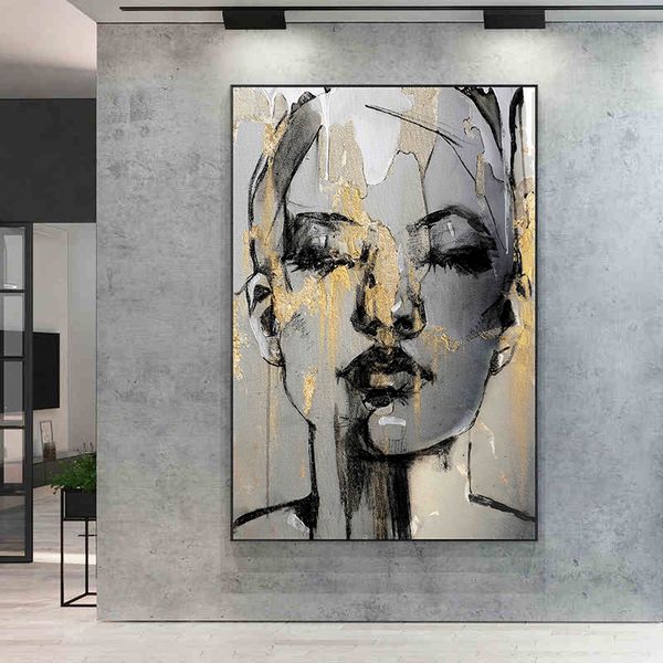 Abstrakte schwarze Wandkleed Gesichtsanlagen Gemälde Figuren und Drucke Wandkunstbilder für Wohnzimmer Haus Wanddekoration