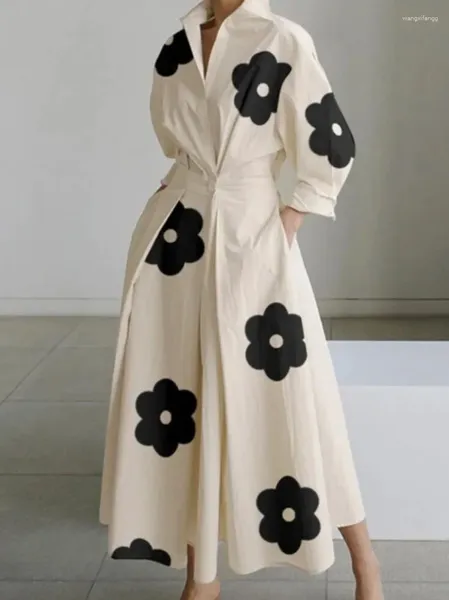 Повседневные платья Superaen Spring 2024 Commurater Fashion Late Gyel воротниц с длинным рукавом эластичное платье свинга