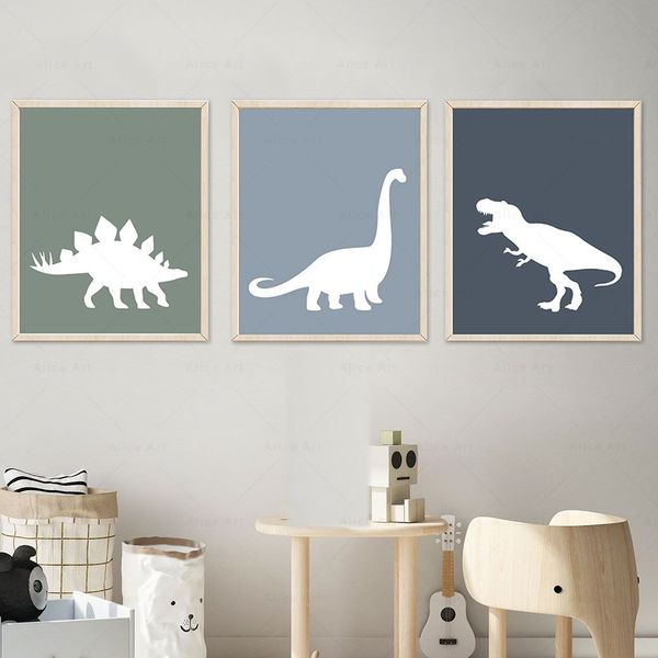 Dinosaurierplakate Kleinkind Wandkunst Drucke Geschenk für Kleinkindjunge Leinwand Malerei Nordische Bilder für Kindergarten Kinderzimmer Wohnkultur