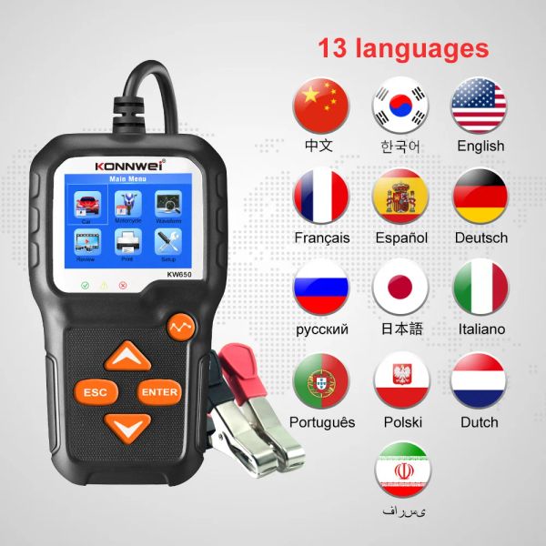 Konnwei KW650 Auto-Batterie-Tester 6V-12V-Auto, Motorrad, Elektrofahrzeug, alle Arten von Batterieprüfungsfehlerdatendruck