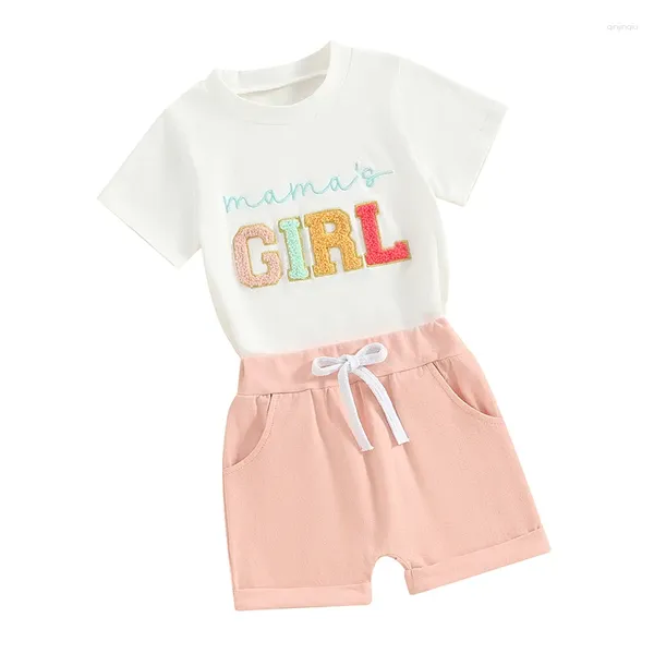 Roupas conjuntos de roupas para bebês roupas de verão tia da tia de menino bordado de bordado e shorts