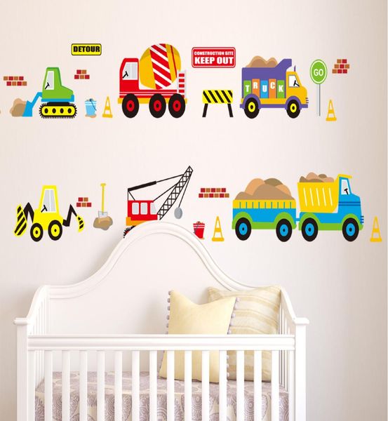 Baggermixer LKW -Hebexpapier -Forklift -Anhängerbus Wandaufkleber für Kinderzimmer Kinderzimmer Dekor Stadt Bauwall Wall App848577