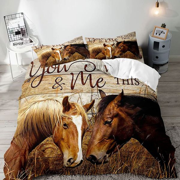 Romantisches Pferdpaar Twin Duvet Cover Set, du ich, wir haben dieses Land Western Ranch Farm Animal Rustic Bauernhaus Bettwäsche Sets bekommen