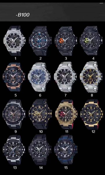 Relógios de pulso B100 Sport Quartz Men's Watch Função completa Todas as mãos operam World Time GST Oak Collection