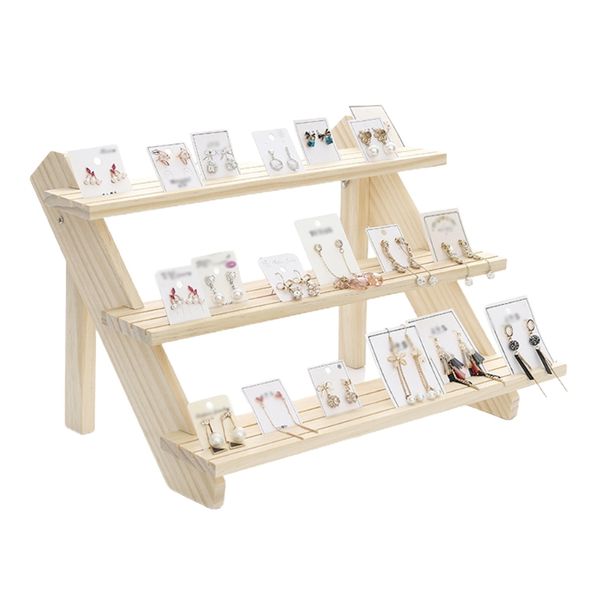 Display Riser unvollendeter rustikaler Holzständer Lagerregal Schmuck Rack Desktop Display Rack einfacher Rahmen 2/3/4-Tier