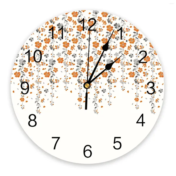 Wanduhren Orange graue Blumenuhr Wohnzimmer Wohnzimmer Große runde stumme Quarztisch Schlafzimmer Dekoration Uhr Uhr