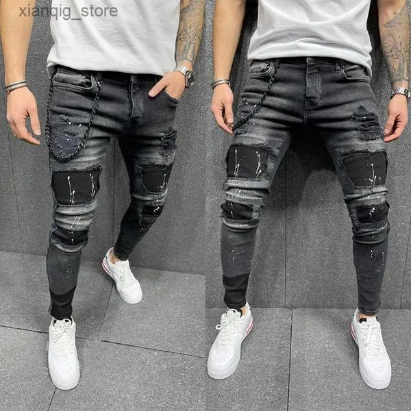 Herren Jeans Neu 2023 Männer Jeans Hip Hop Ripped Slim Stretch Hosen Frühlings- und Herbst-Modeclub-Freund Kleidung hochwertige Jeans S-3xl L49