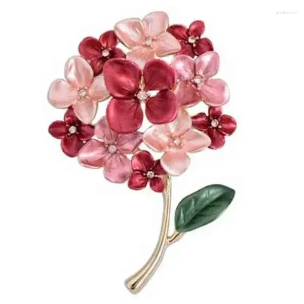 Broches Moda Flor roxa Textura fosca Stromestone Metal Pequeno pino para mulheres versáteis de mama colorida de hortênsia rosa