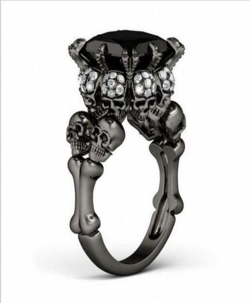 Brand Punk Jewelry Skull 10kt Black Gold Princess preenchido com 5ct Black Sapphire Cocktail Bands Ring For Mulher Men61410831935720