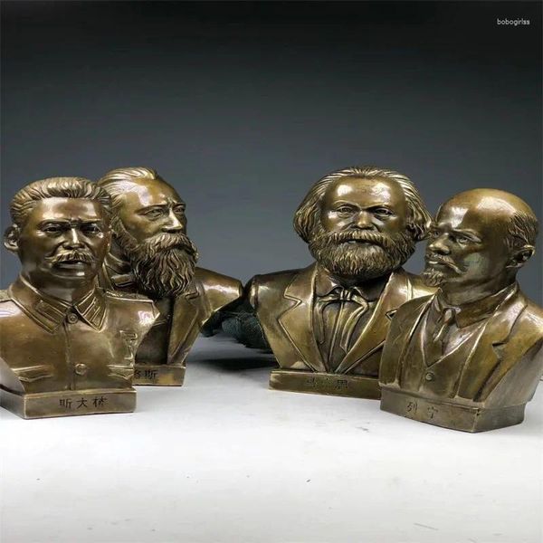 Figurine decorative Busto di bronzo di quattro grandi uomini in ottone Lenin Marx Engels Stalin Statue Ornament Handicraft