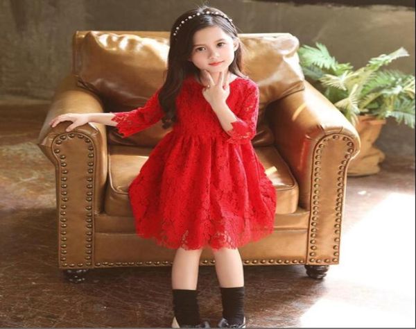 Красная малыша детская одежда детские кружевные платья принцесса свадебное выпускное выпускное вечеринка.