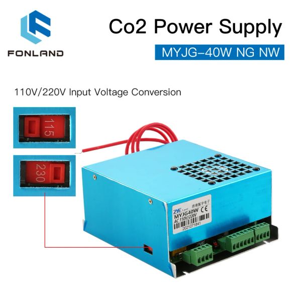 FONLAND 40W CO2 Alimentatore laser MyJG-40W NG NW 110 V/220V per la macchina da taglio dell'incisione del tubo laser