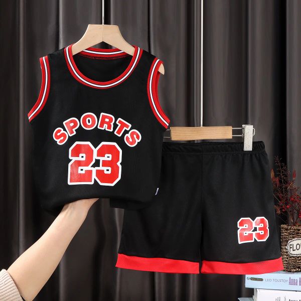 2023 Sommer Baby Boy Girl Basketball Teenager Ballkleidung T -Shirt Camisole + Shorts Hosen Kinderstrecke 2 - 12 6 8 9 10 7 Jahr