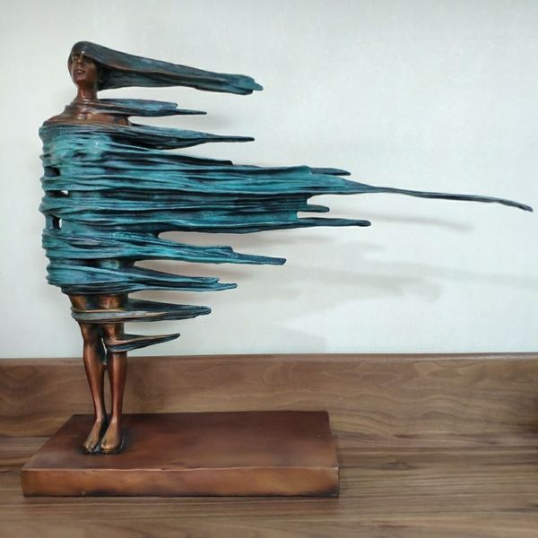 Bronzo puro grande ragazza astratta statue ragazza in forte vento da vento donna body art sculpture moderno decorazione per la casa del corridoio moderno