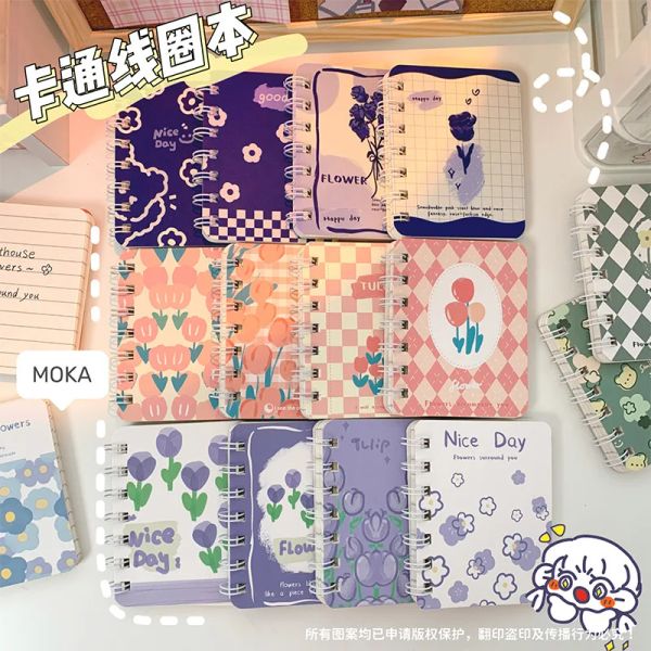 Pianificatori 4pcs Mini Notepad Pocket Notepad Retro Floro carino Piccolo Notebook A7 80 SCHEMA DELLA SCHEDA KAWAII Diapbooking Stationery