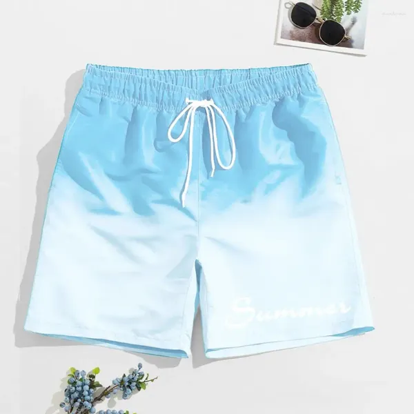 Shorts maschile sciolta spiaggia elegante con tasche in vita elastica del colore a contrasto gradiente per uomini casuali quotidiani