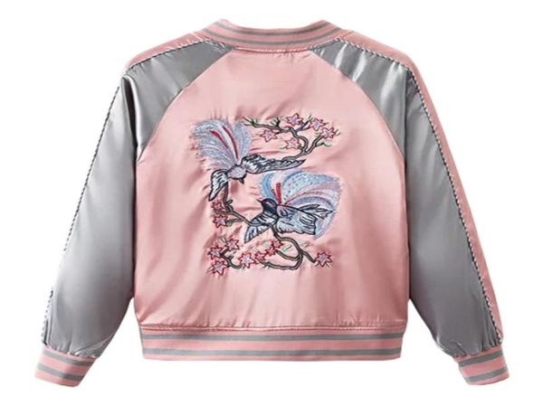 Цветочная вышиваемая сувенирная куртка бомбардировщика Женская бейсбольная карман хараджуку розовый контраст атласный плату Sukajan4121130