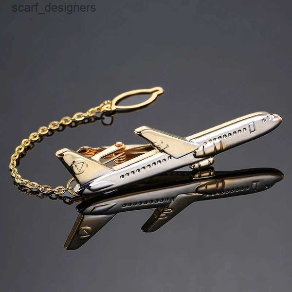 Krawattenclips Hot Sale Gold Aircraft Tie Bar für Herren hochwertiger versilberte Anzug Klasammklemme Clip -Business -Hochzeitsklammern Manschettenknöpfe Y240411