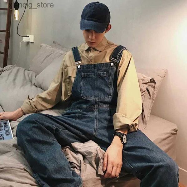 Herren Jeans Jeans Denim Overalls Männliche Solid Basic Overalls High Street Man Neue Sale Blue Vintage Mode 2023 Mann lässig losen wilder Jumpsuit L49