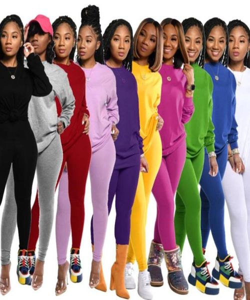 Herbst Women Tracksuits Style Model SolidColor Langarmes Tops Hosen Europäische und amerikanische Casual 2 -Stück Set3132557