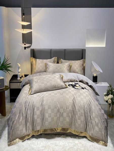 Gold Silver Coffee Jacquard Bedding Luxury Conjunto de cama queen king size manchas de cama de cama de cama 4pcs algodão seda de tampa de edredão de renda 7492157