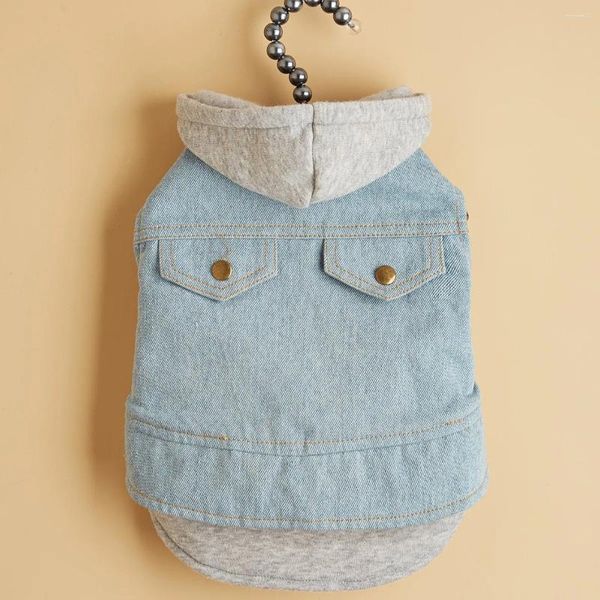 Foodie di abbigliamento per cani per cani in denim in denim in stile coreano braccio libero chiusura a scatto grigio cucciolo cucciolo