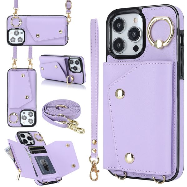 Designer Custodia per iPhone Custodia per telefono CrossBody Portafoglio Titolo della scheda Porta Purple Case di protezione Inserto per iPhone 15 Pro Max Apple 14 iPhone 13 iPhone 12 Apple Apple