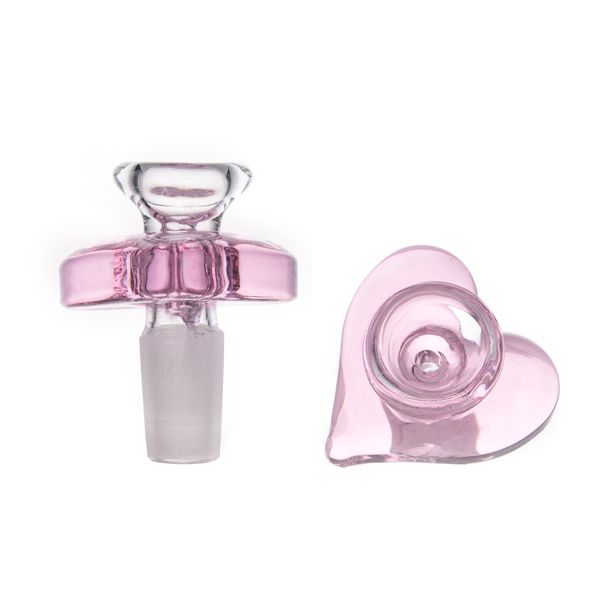 Ciotola di vetro 14 mm 18 mm Maschio articolare a forma di cuore di colore rosa ciotole di vetro di vetro tubi per acqua ciotola di fumo di vetro per tamponi bong pt5030