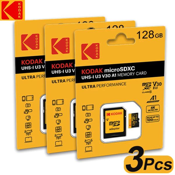 Schede 3pcs Kodak SD Memory Card 128GB SD/TF Flash Card Mini SD schede SD Flash Memory Classe 10 con adattatore SD gratuito per il telefono