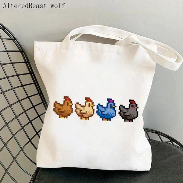 Sacchetti della spesa da donna per spalla 4 polli Stardew Valley Kawaii Harajuku Canvas Shopper Girl Borse Tote Lady