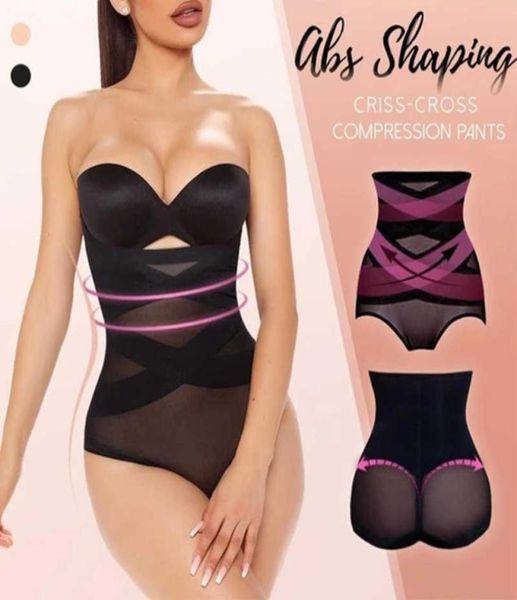 Pontas de modelagem de compressão cruzada Mulheres calcinha de cintura alta Slimming Body Shaper Shapewear Tainhas Tommumy Control Corset Circle7545439