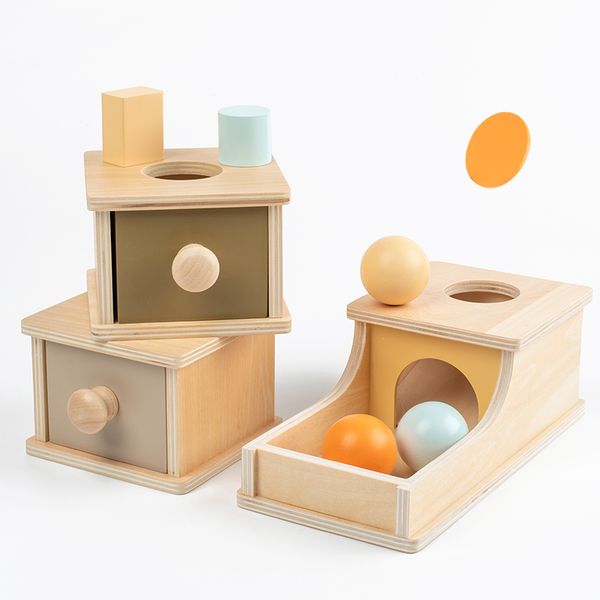 Montessori Materials rotazione del tamburo Match Coin Box Box permanente Round Rectangular Box Toys sensoriale per i regali di classe IC Toddlers IC
