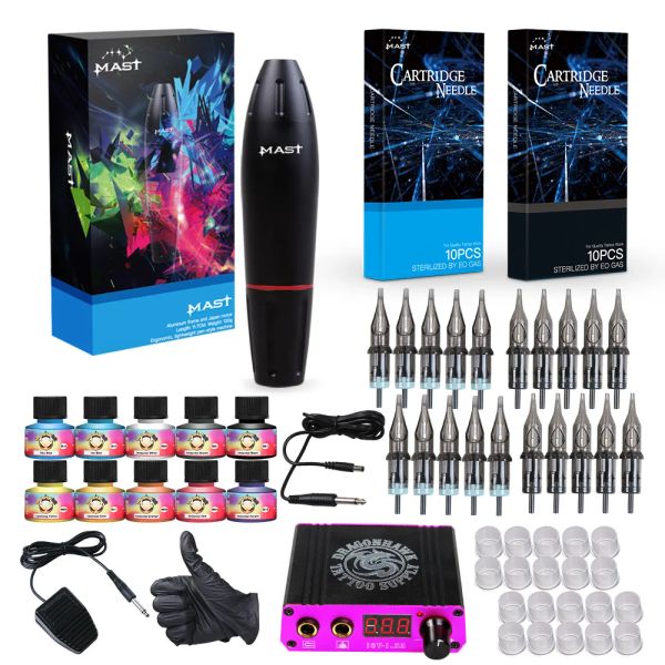 Lieferungen Mast Professional Tattoo Kits Rotary Tattoo Hine Patronennadeln mit LCD Mini Netzteil Farbfarbs Set Set