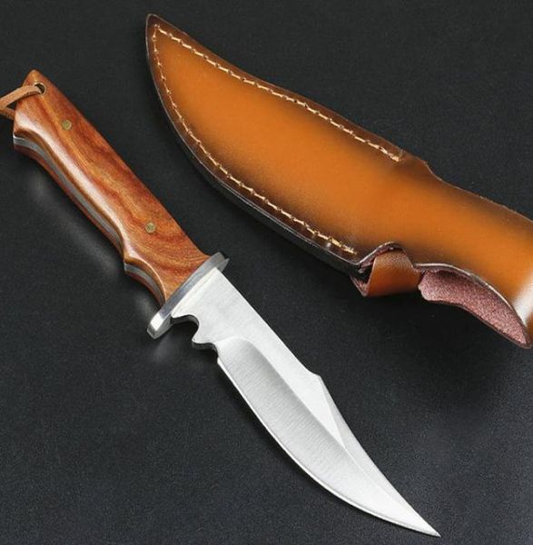 Faca reta de sobrevivência pequena e exaustiva 440C Cetin Drop Bowie Blade Full Tang Hardwood Holding Outdoor Fixed Blades Hunting 5086144