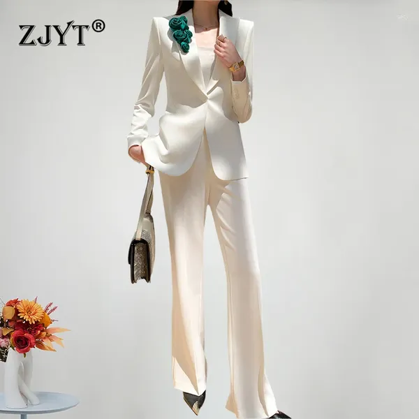 Calças de duas peças femininas ZJYT 3D Floral Blazer Suits
