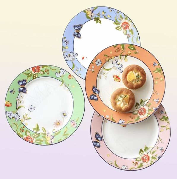 Пластины Европейская костяная тарелка перегрузки цветы дневной пандон свадебный обеденный набор дома современная кухонная посуда9894414