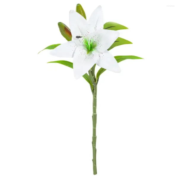 Dekorative Blumen gefälschter Seidenblumzweig elegante künstliche Lilie mit grünen Blättern für Home Wedding Party Decor Faux Innen