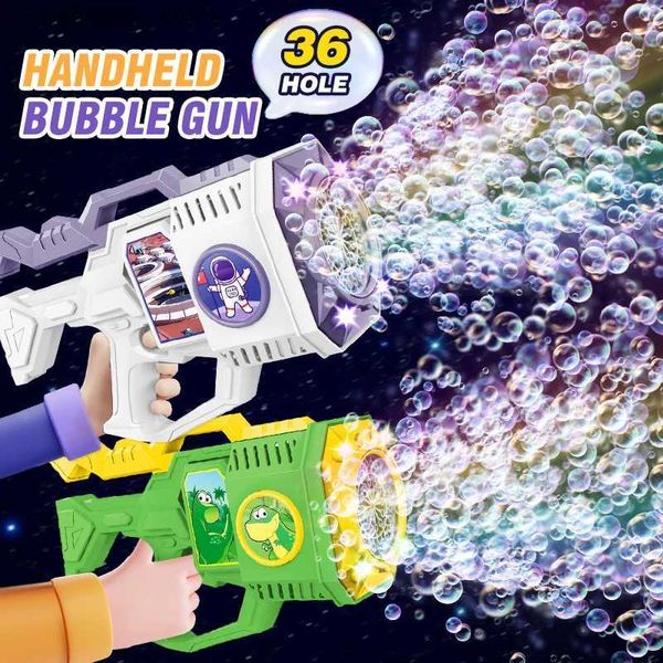 Sandspiel Wasser Spaß 32/36/69 Löcher Bubble Gun Raket Seifenblasen Maschine Form Automatisches Blasengebläse mit Lichtspielzeug für Kinder Kindertag Geschenk L47