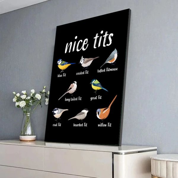 Funny Bird Bird Purn Bice Tits Poster Prints for Bursery Lar Room Decoração de casa Nórdica Tipos fofos de peitos