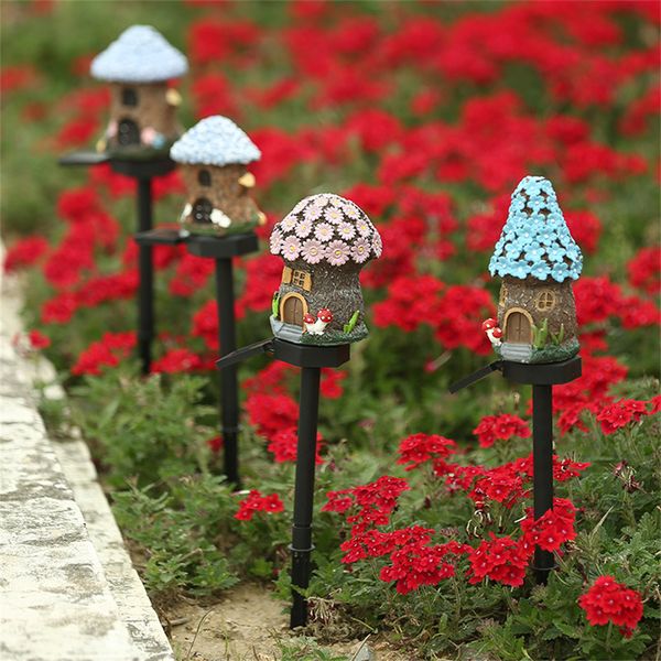 House Solar LED LED Light Garden Fairy Passagem ao ar livre resina flor de flor de flor Decoração de lâmpada de natal